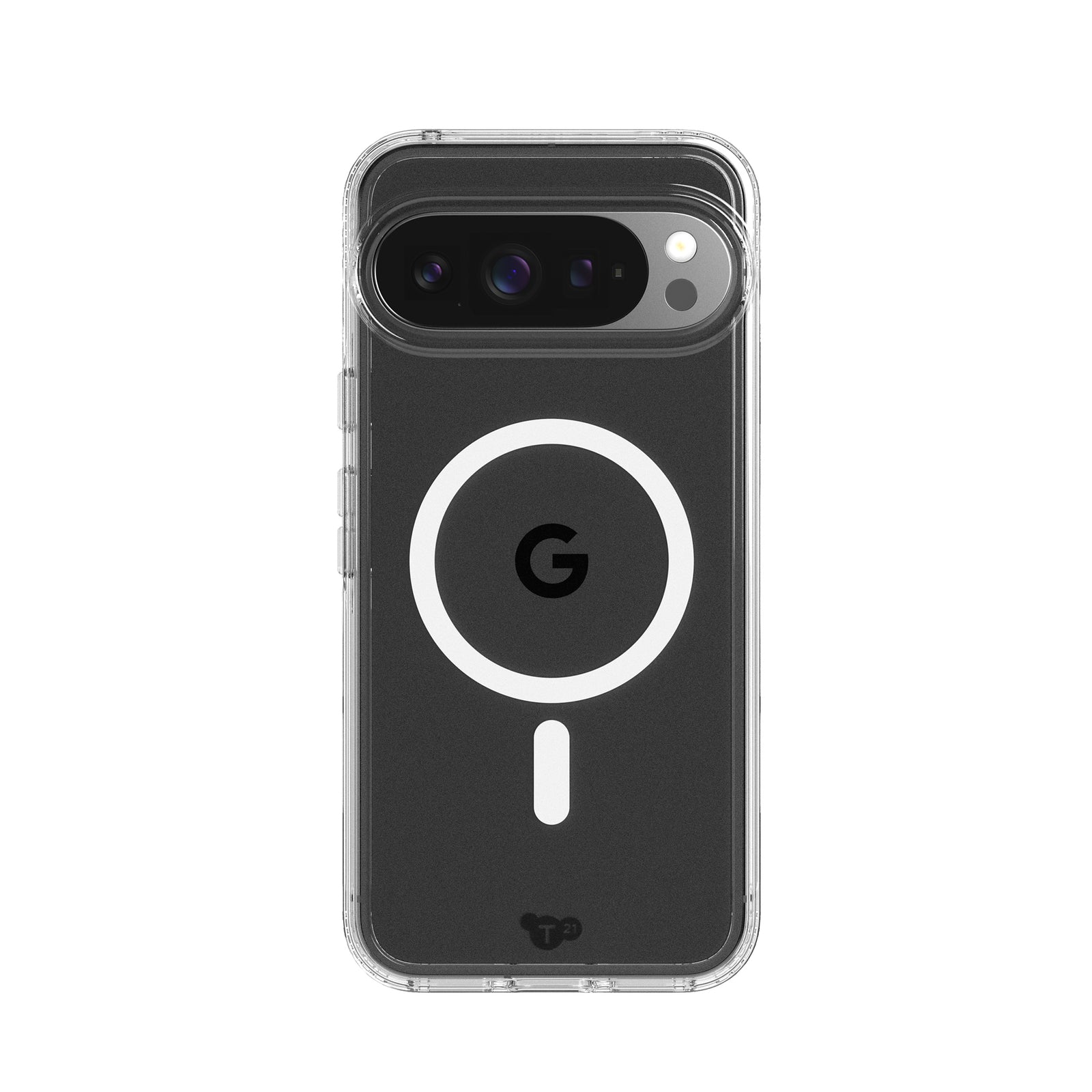 View of the back of the phone case from straight on with phone inside#color_clear