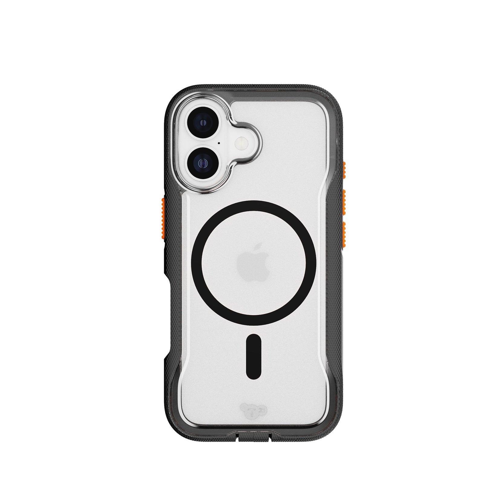 View of the back of the phone case from straight on with phone inside#color_clear-black