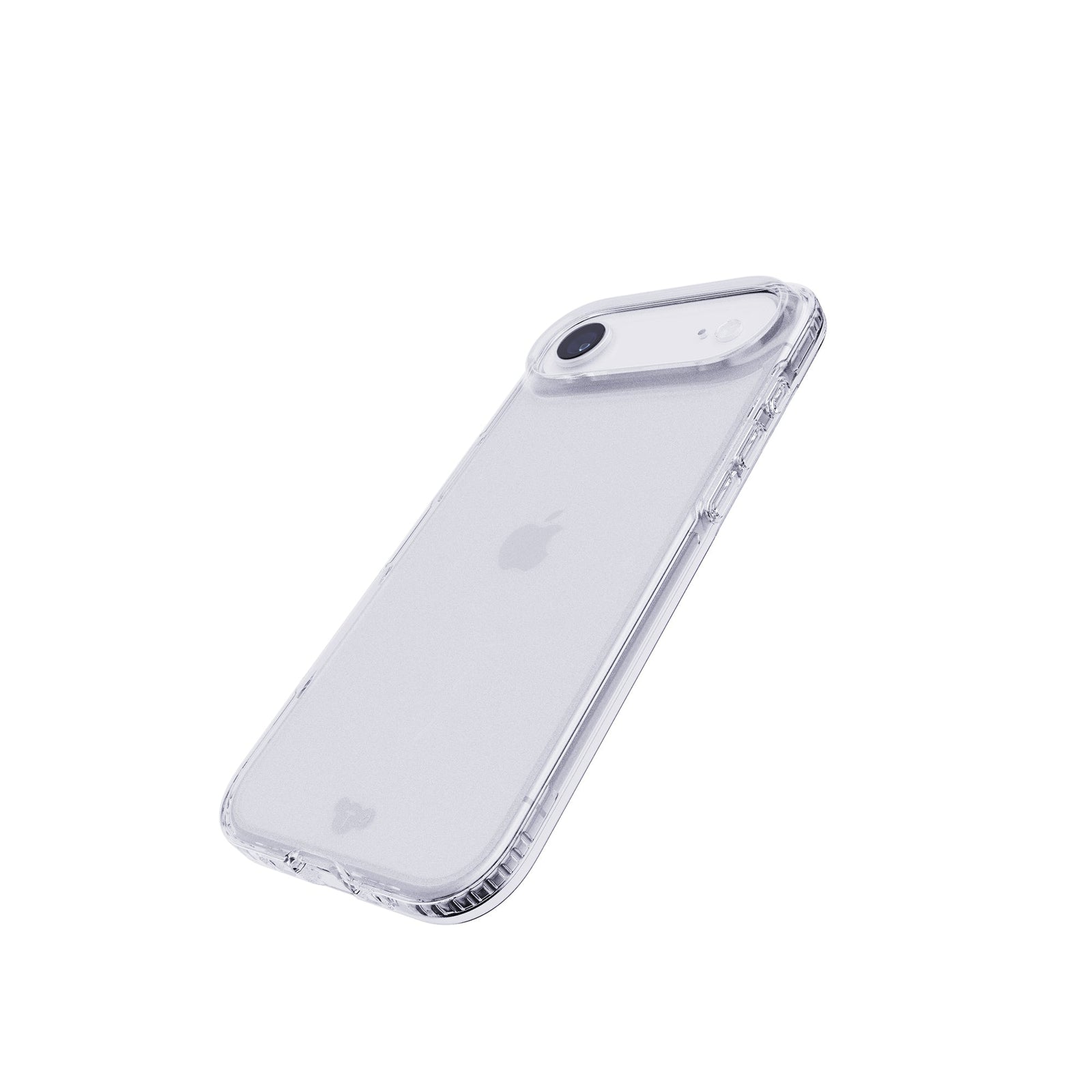 Tilted three-quarter tilted view of back of phone case with phone inside#color_clear