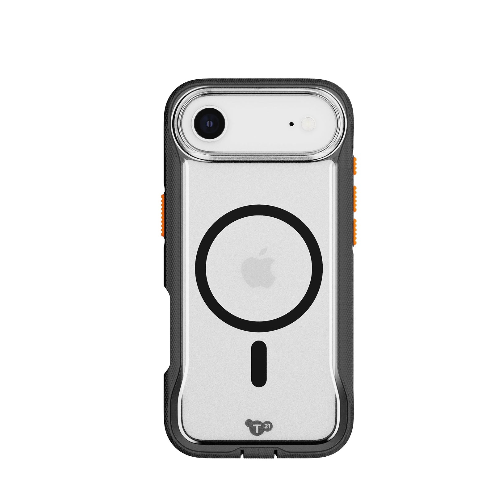 View of the back of the phone case from straight on with phone inside#color_clear-black