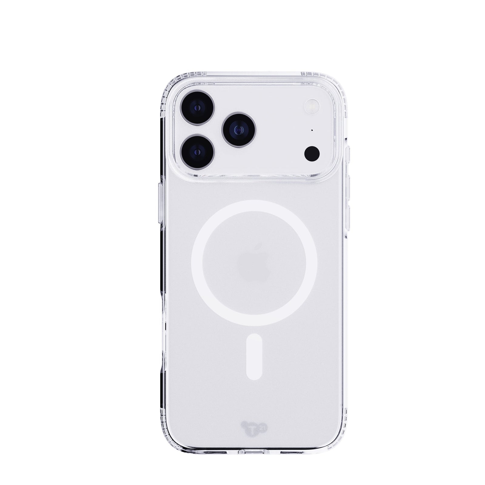 View of the back of the phone case from straight on with phone inside#color_clear