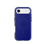 View of the back of the phone case from straight on with phone inside#color_electric-blue