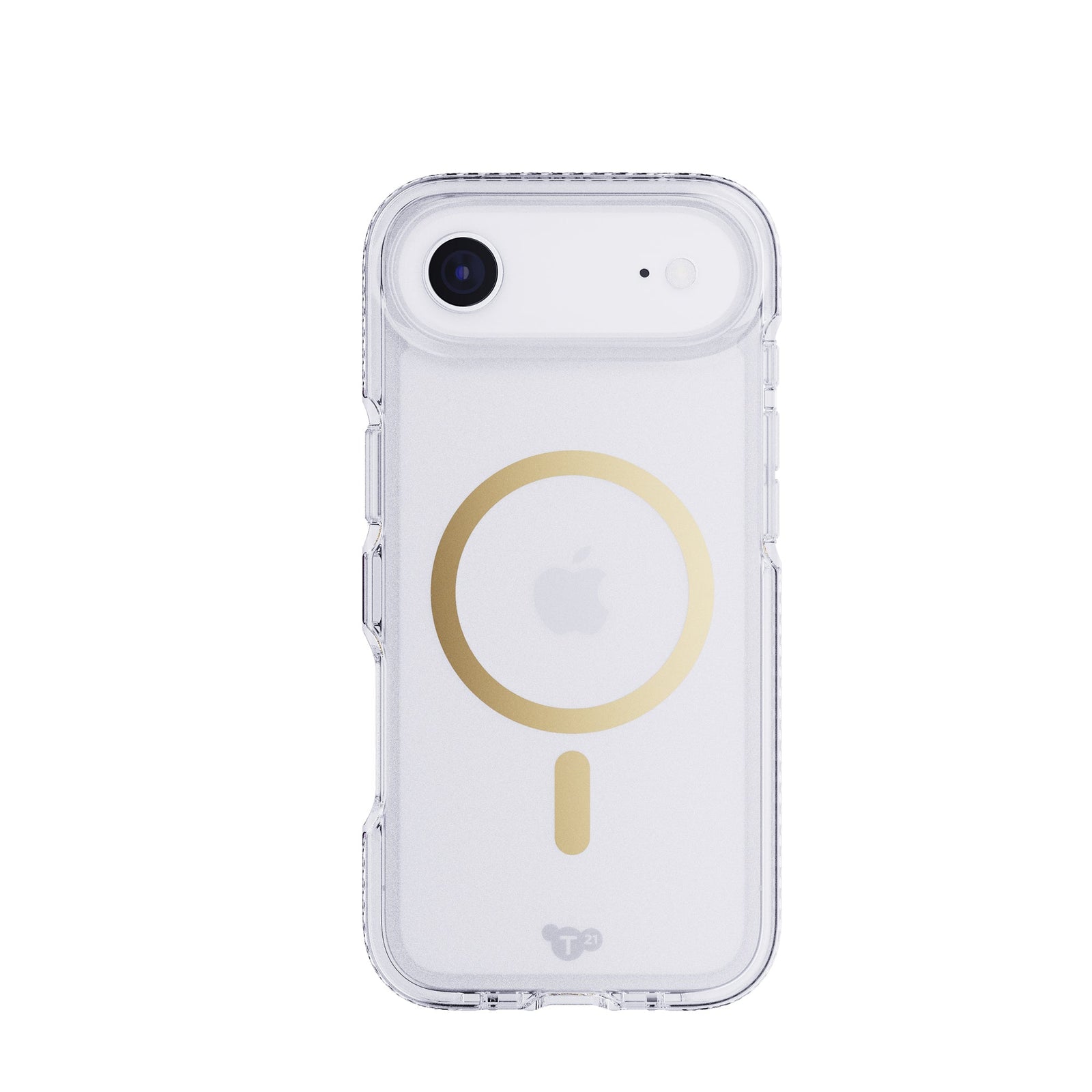 View of the back of the phone case from straight on with phone inside#color_metallic-gold