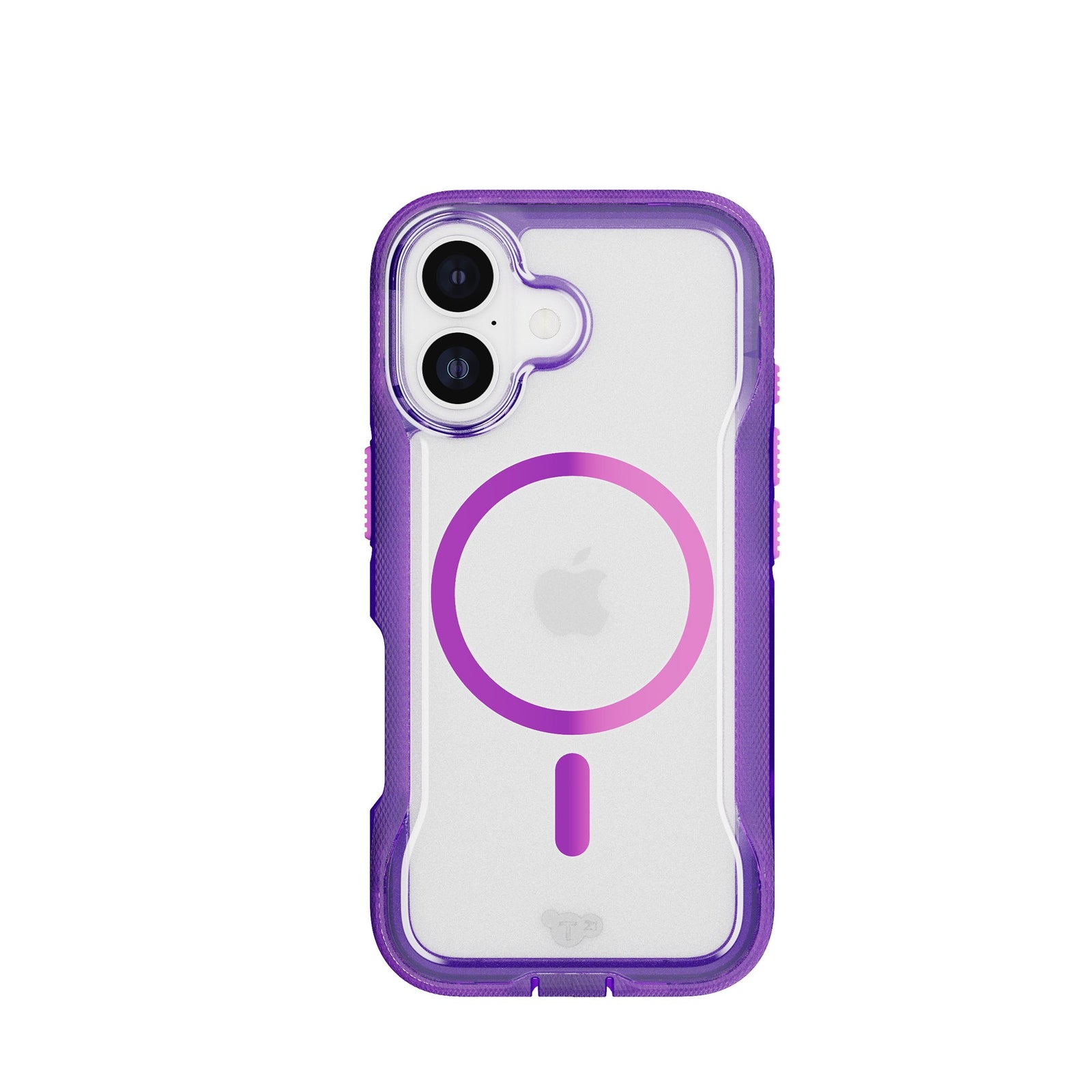 View of the back of the phone case from straight on with phone inside#color_kindred-purple-cyber-pink