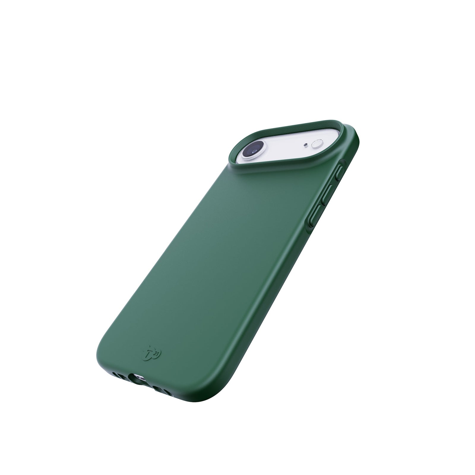 Tilted three-quarter tilted view of back of phone case with phone inside#color_quantum-green
