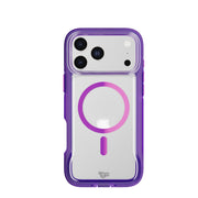 View of the back of the phone case from straight on with phone inside#color_kindred-purple-cyber-pink