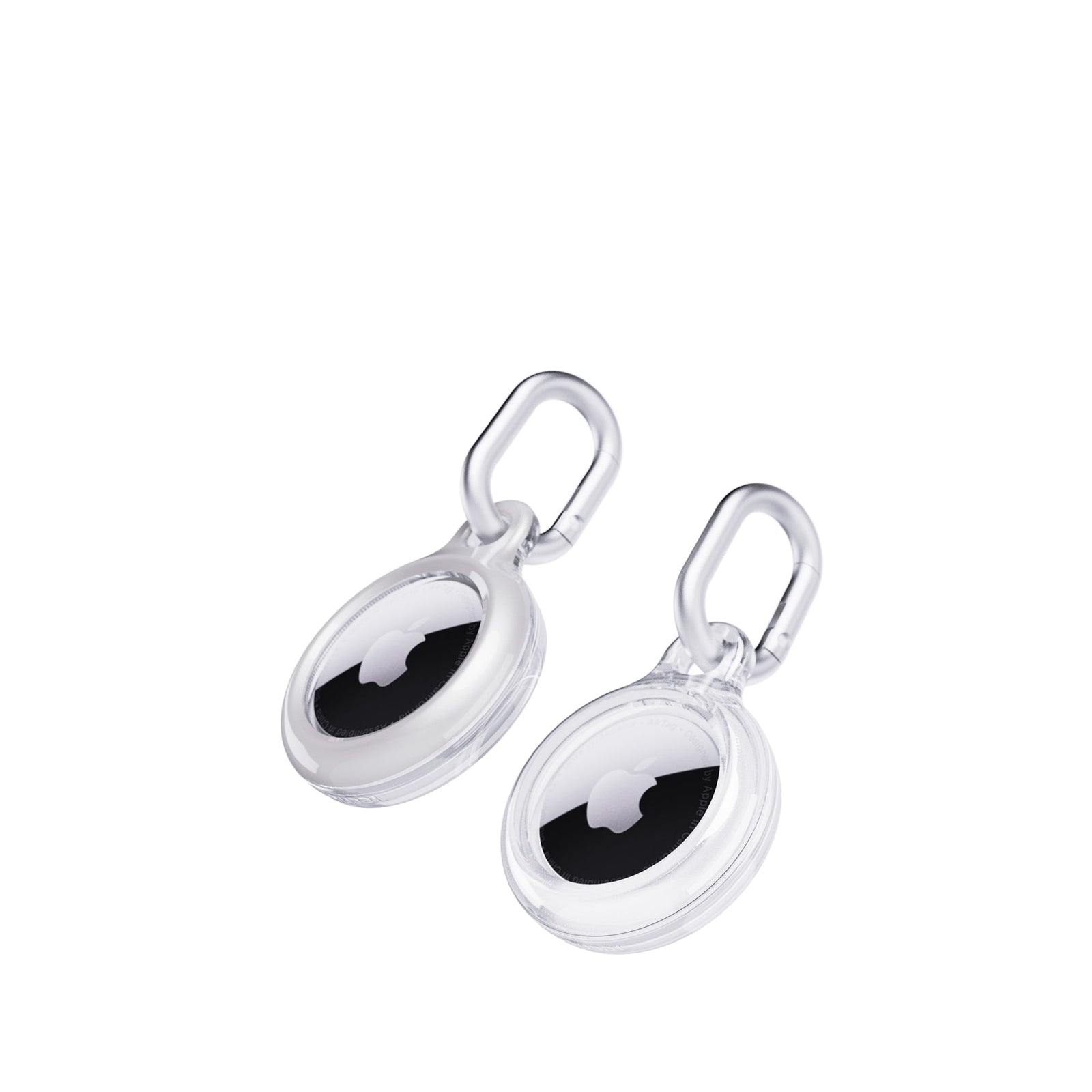 Three-quarter tilted view of front of AirTag cases#color_silver-and-clear