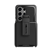 View of the back of the phone case in holster from straight on#color_black