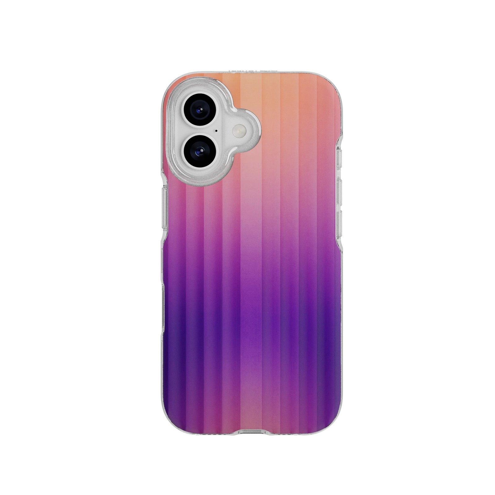 View of the back of the phone case from straight on with phone inside#color_ombre-purple-pink