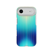 View of the back of the phone case from straight on with phone inside#color_ombre-blue-green