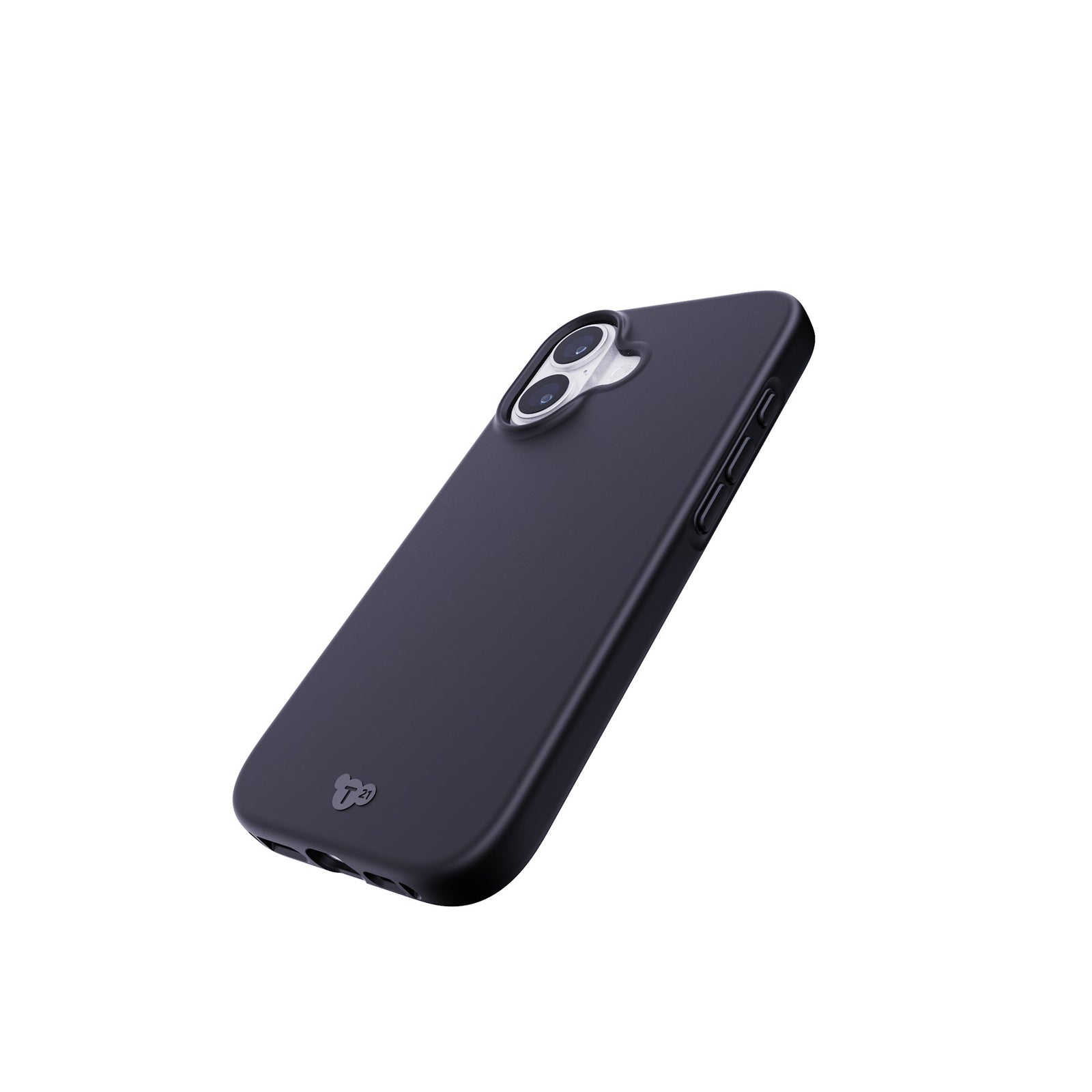 Tilted three-quarter tilted view of back of phone case with phone inside#color_black