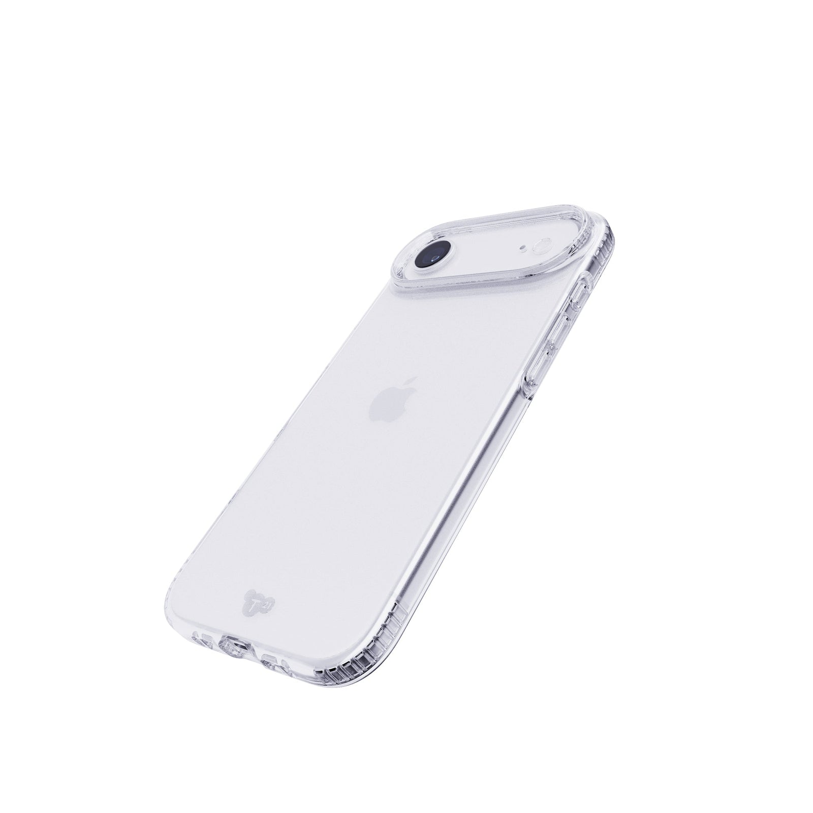 Tilted three-quarter tilted view of back of phone case with phone inside#color_clear