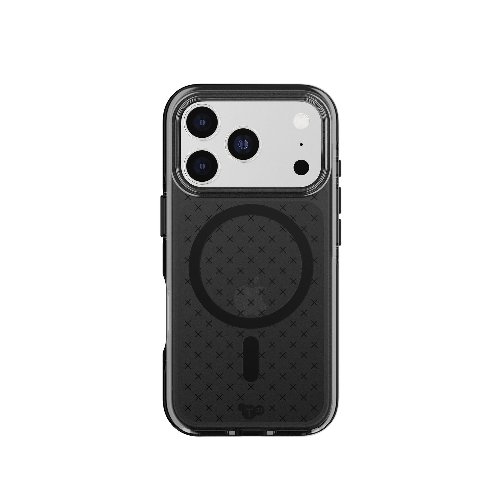 View of the back of the phone case from straight on with phone inside#color_smokey-black