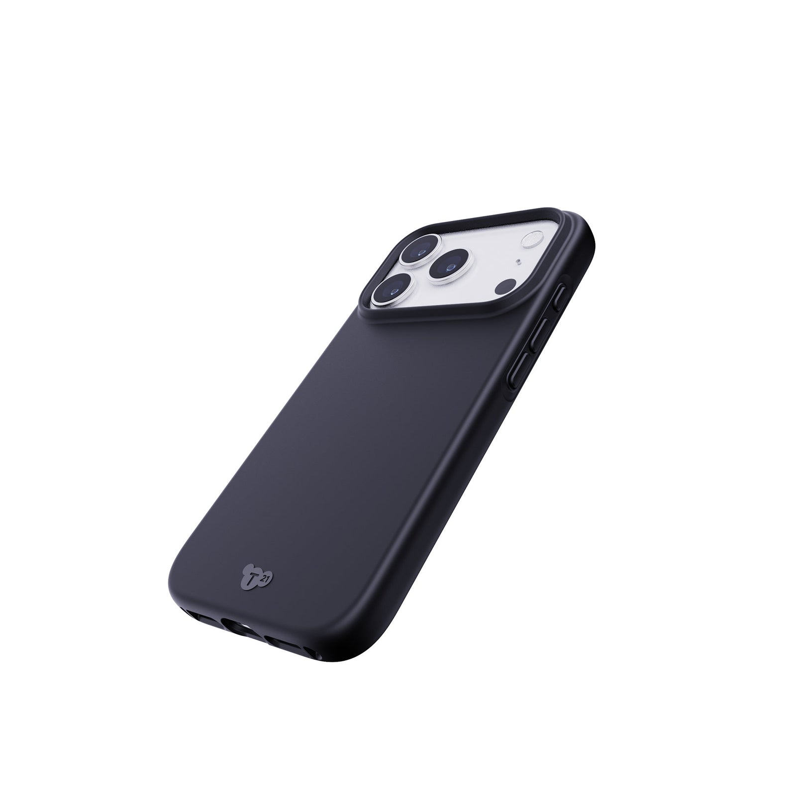 Tilted three-quarter tilted view of back of phone case with phone inside#color_black
