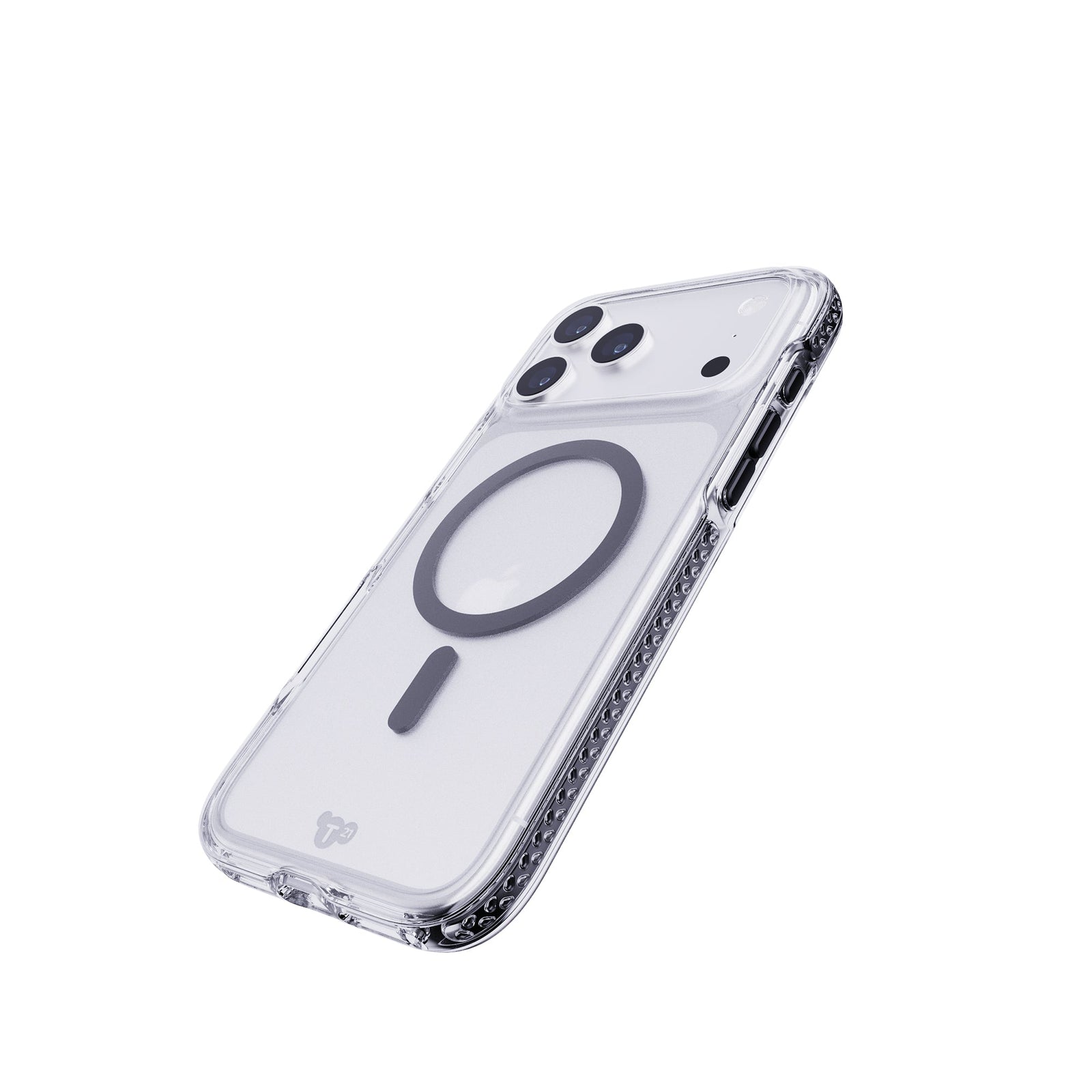 Tilted three-quarter tilted view of back of phone case with phone inside#color_black