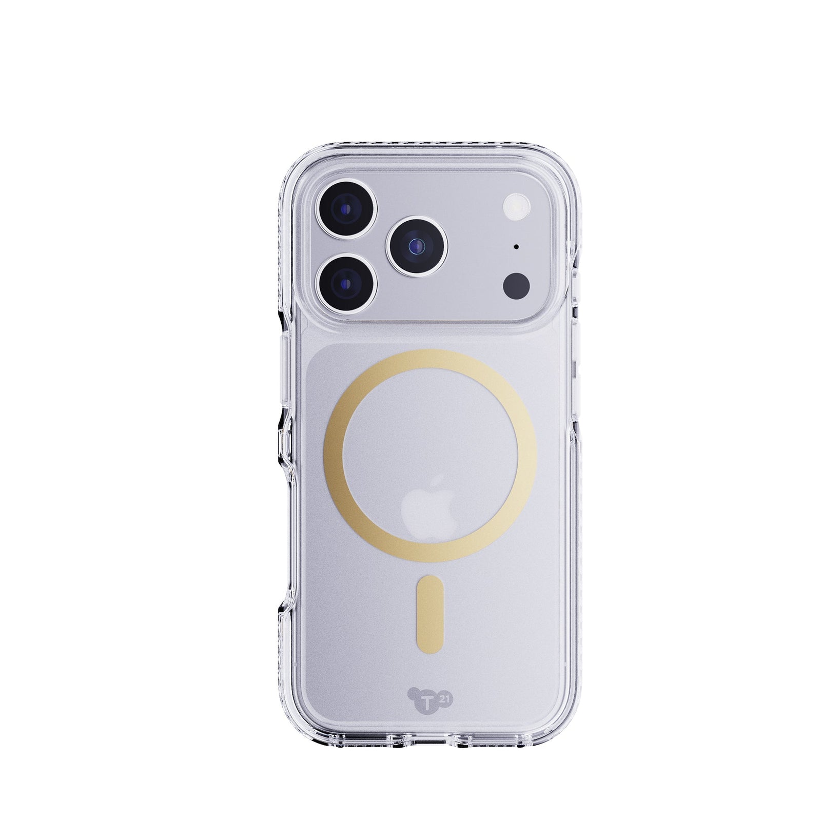 View of the back of the phone case from straight on with phone inside#color_metallic-gold