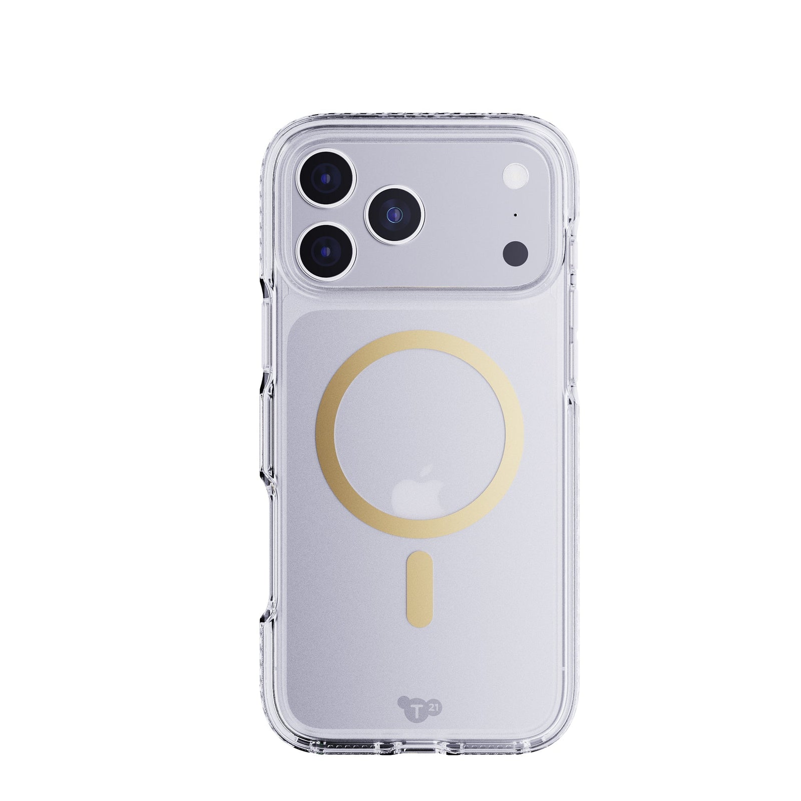 View of the back of the phone case from straight on with phone inside#color_metallic-gold