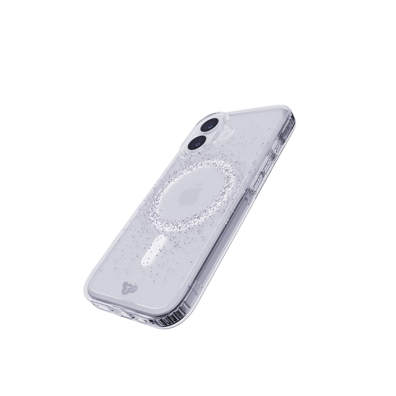 Tilted three-quarter tilted view of back of phone case with phone inside#color_focus