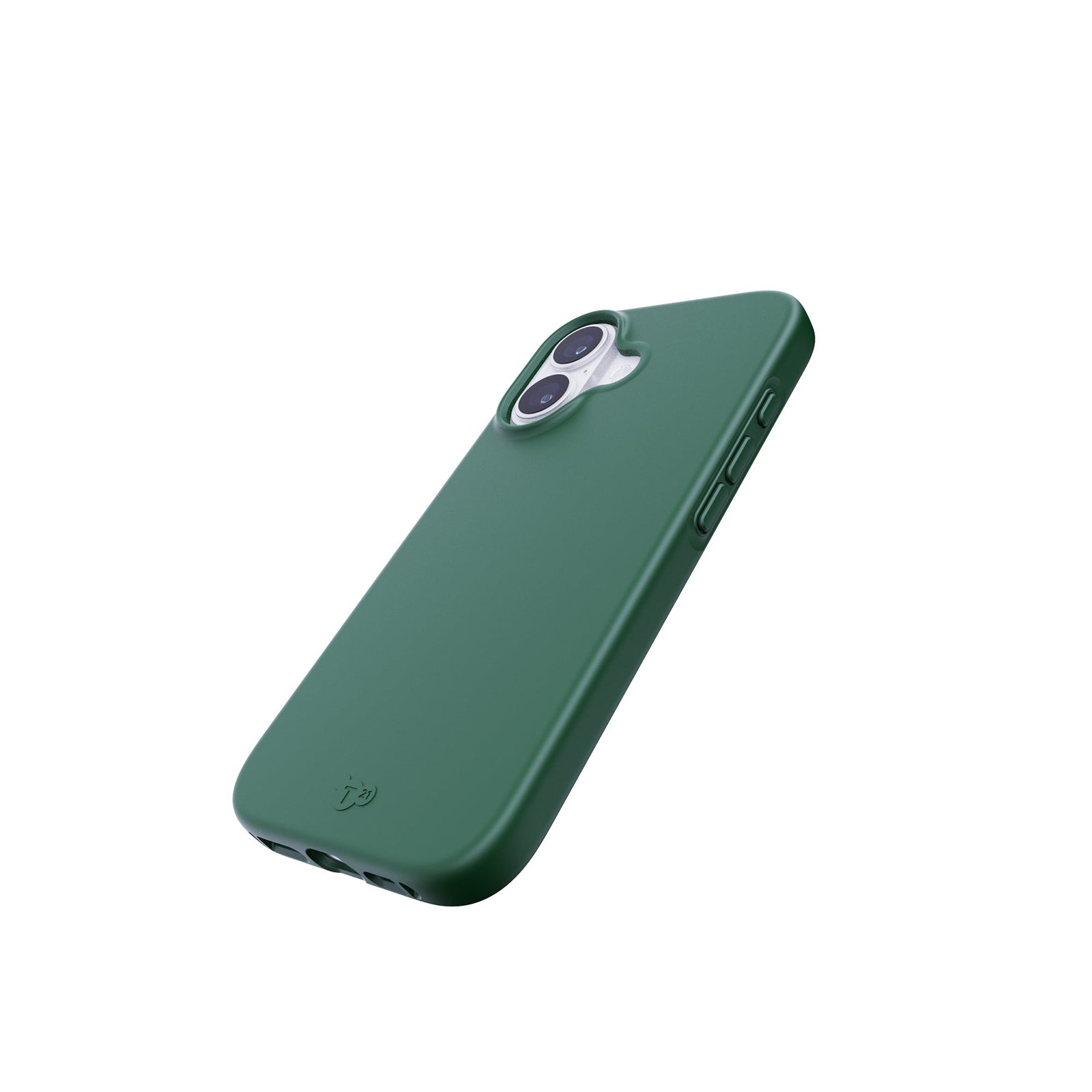 Tilted three-quarter tilted view of back of phone case with phone inside#color_quantum-green