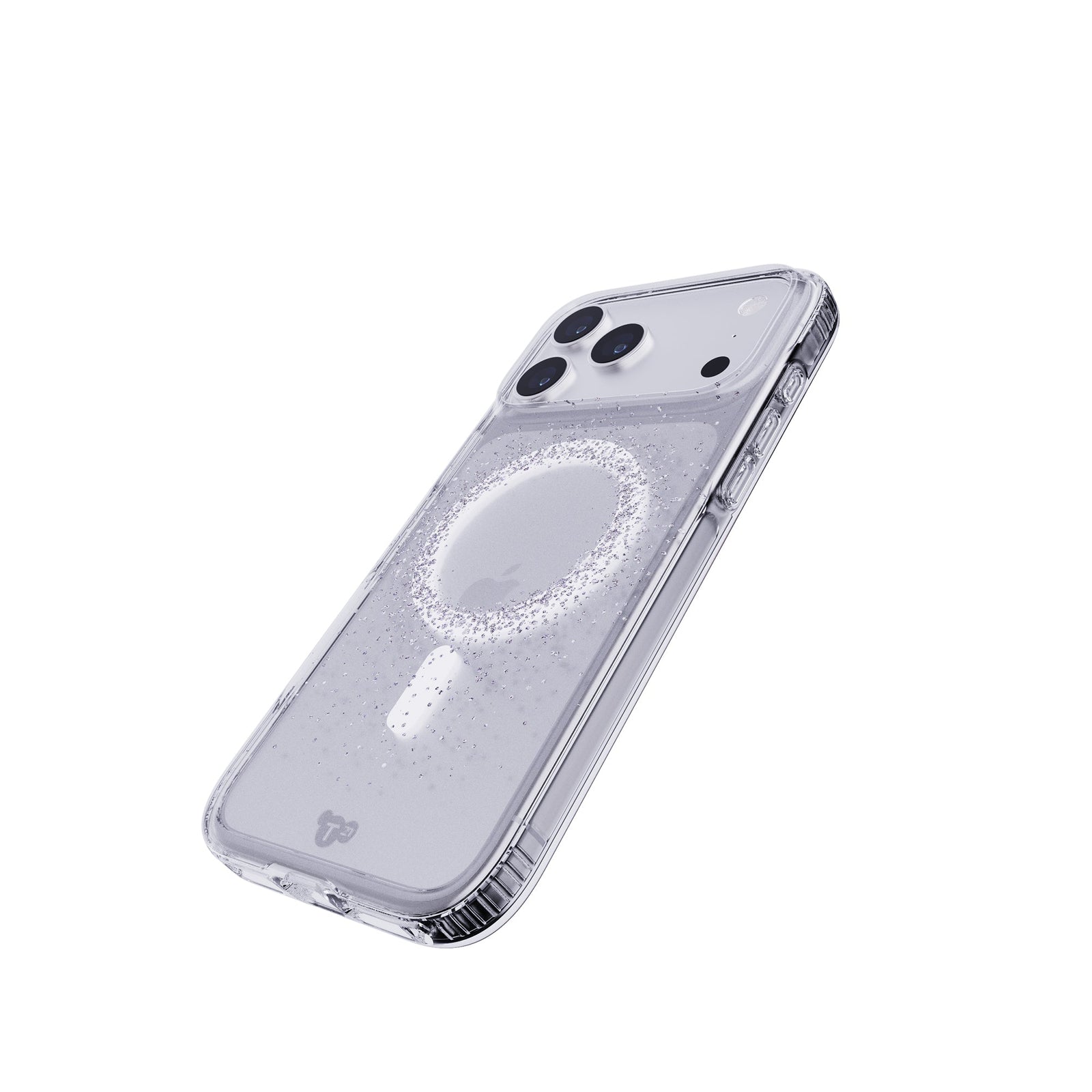 Tilted three-quarter tilted view of back of phone case with phone inside#color_focus