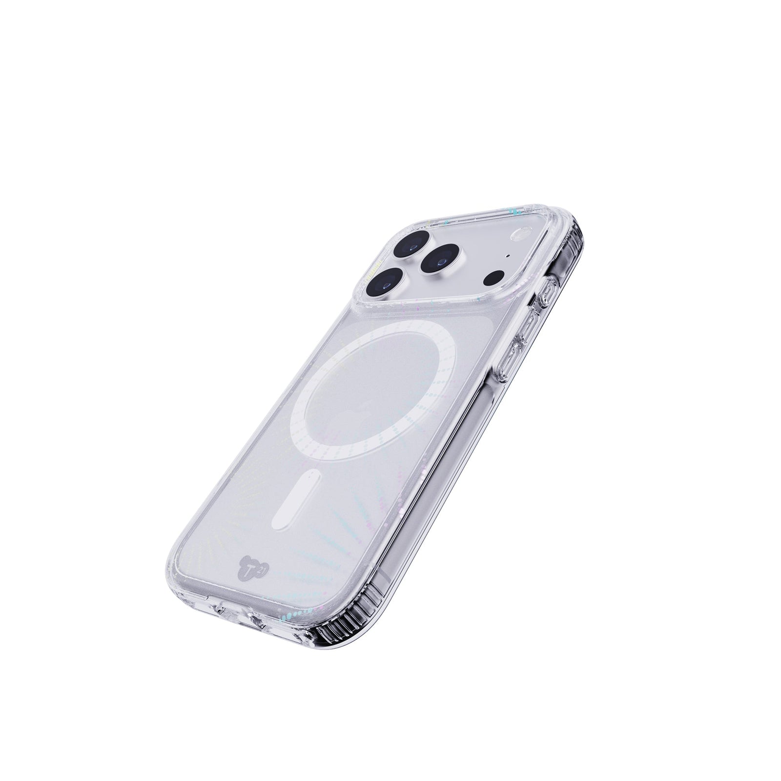Tilted three-quarter tilted view of back of phone case with phone inside#color_lunar