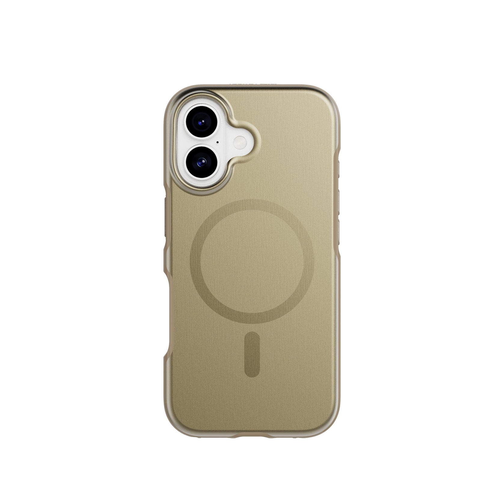View of the back of the phone case from straight on with phone inside#color_copper