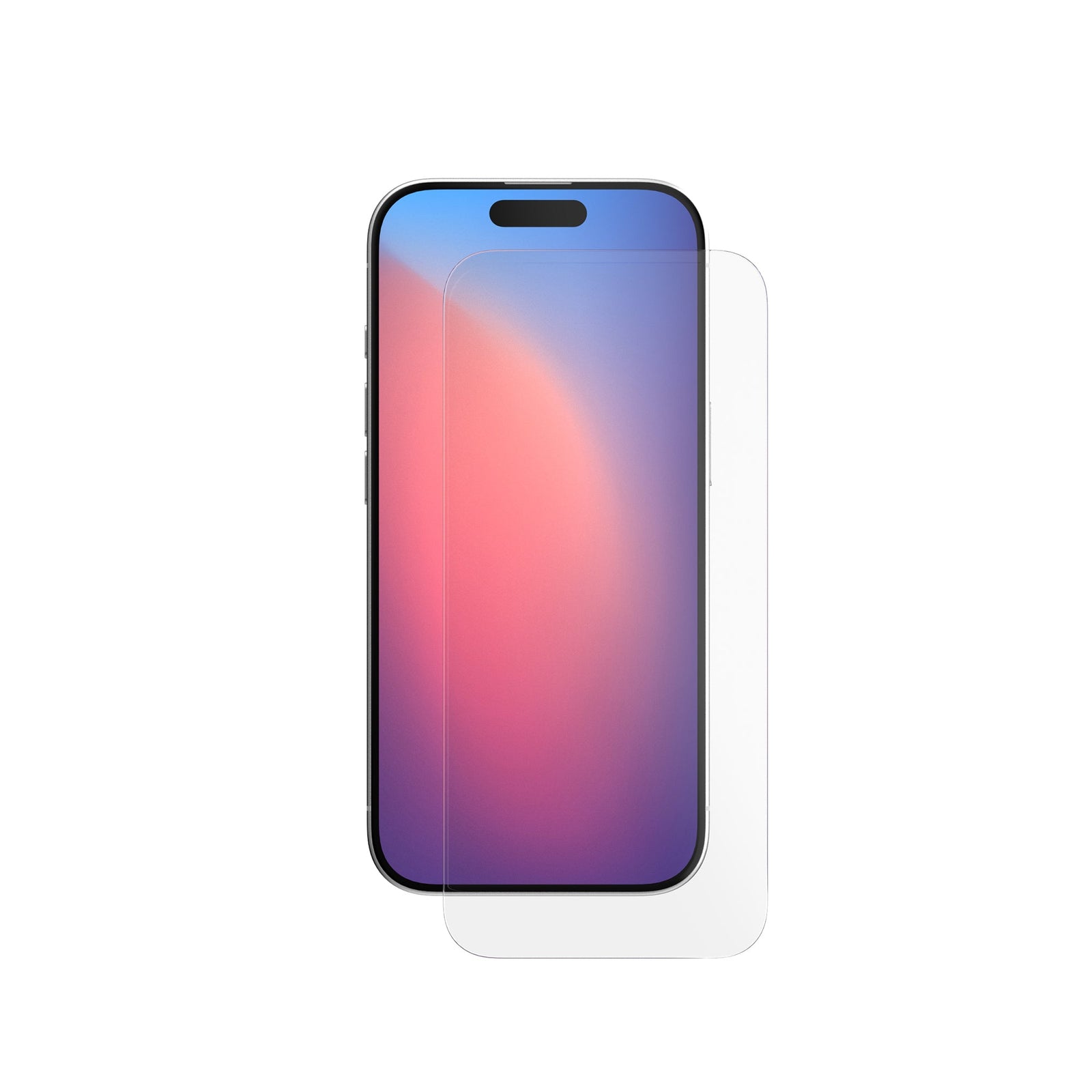 Straight-on view of device with screen protector hovering above screen off center#color_clear