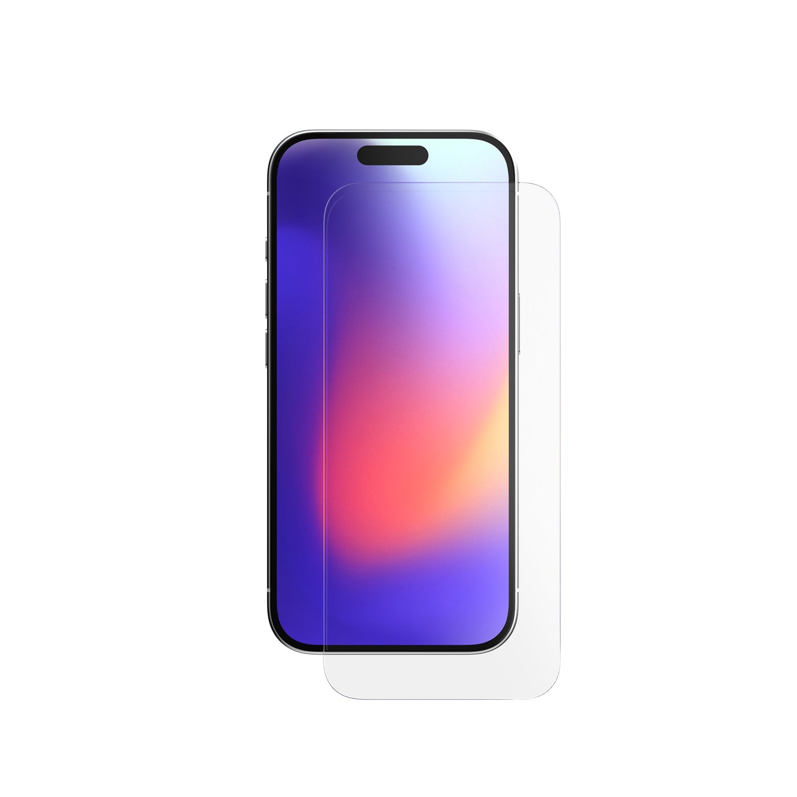 Straight-on view of device with screen protector hovering above screen off center#color_clear
