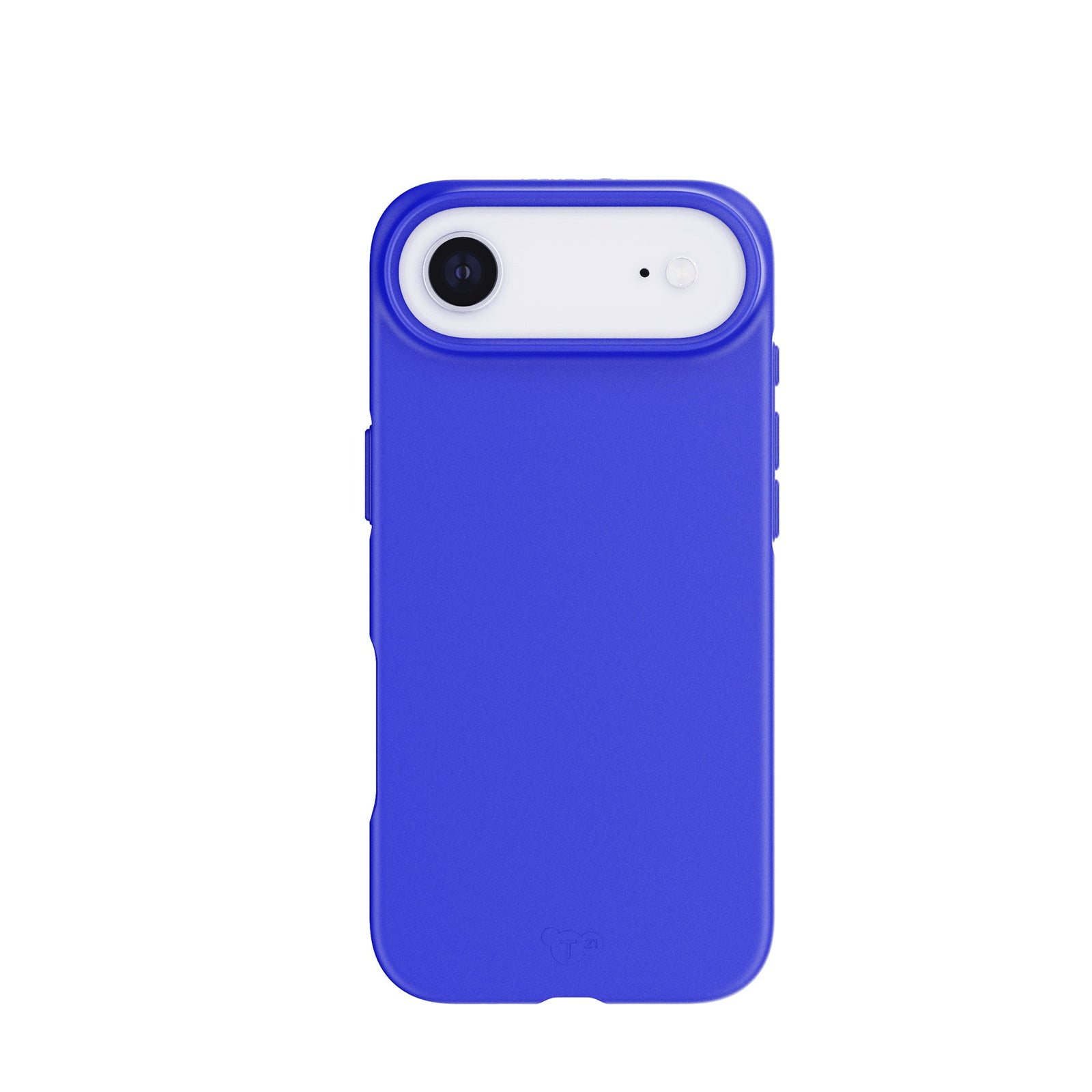 View of the back of the phone case from straight on with phone inside#color_electric-blue