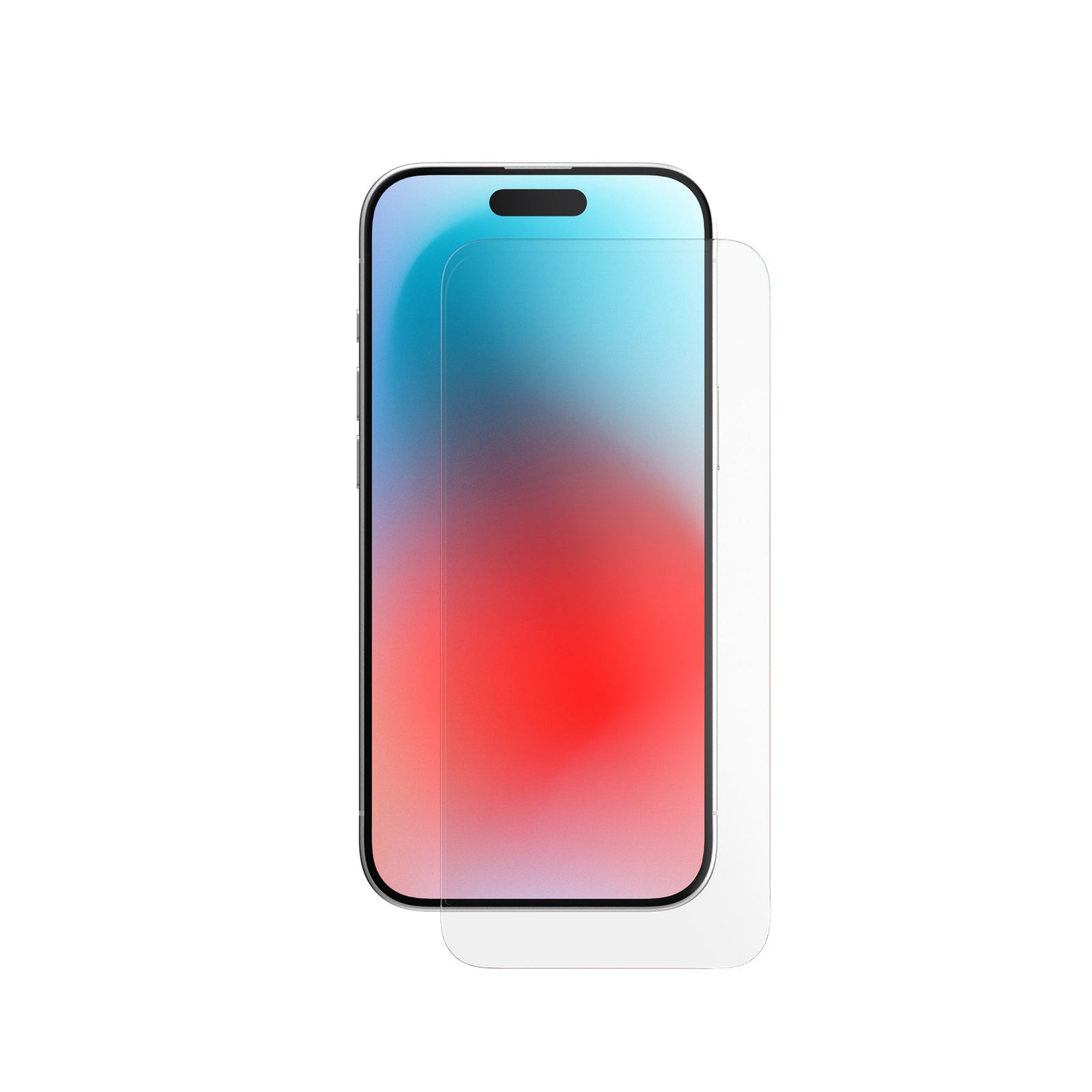 Straight-on view of device with screen protector hovering above screen off center#color_clear