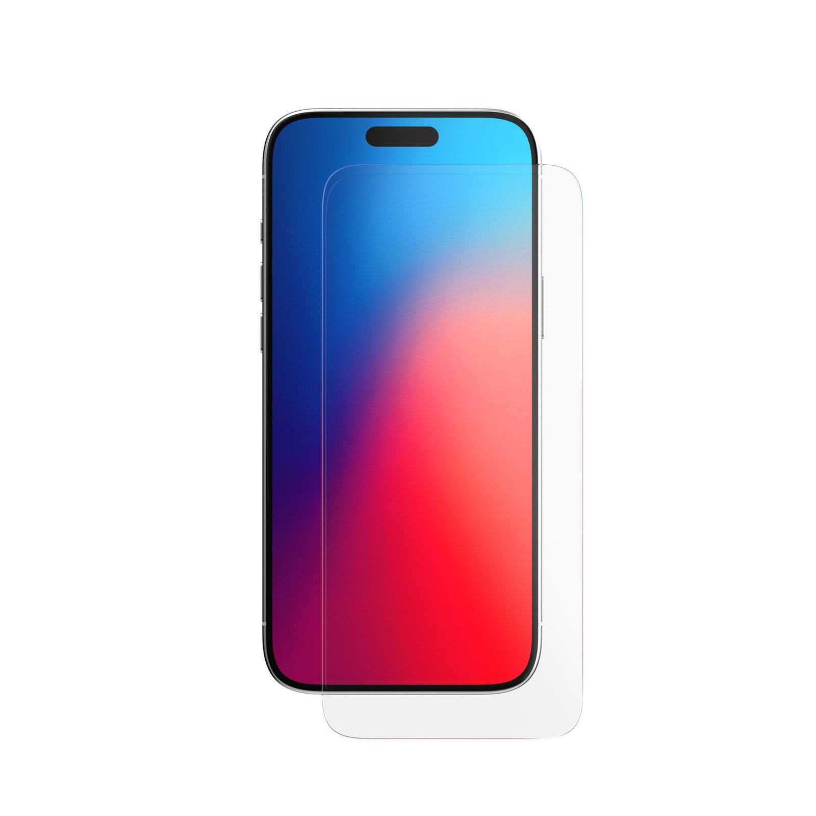 Straight-on view of device with screen protector hovering above screen off center#color_clear