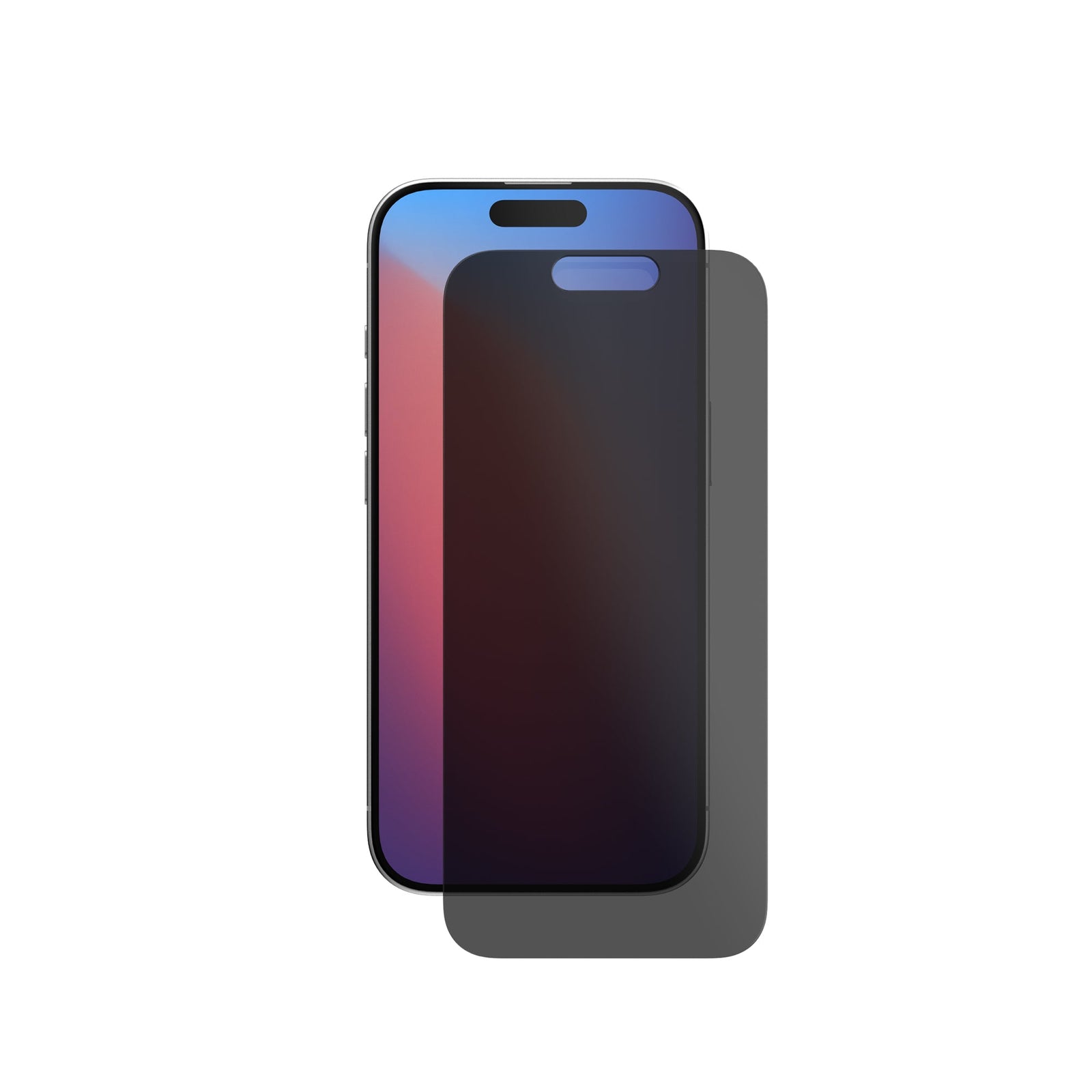 Straight-on view of device with screen protector hovering above screen off center#color_privacy