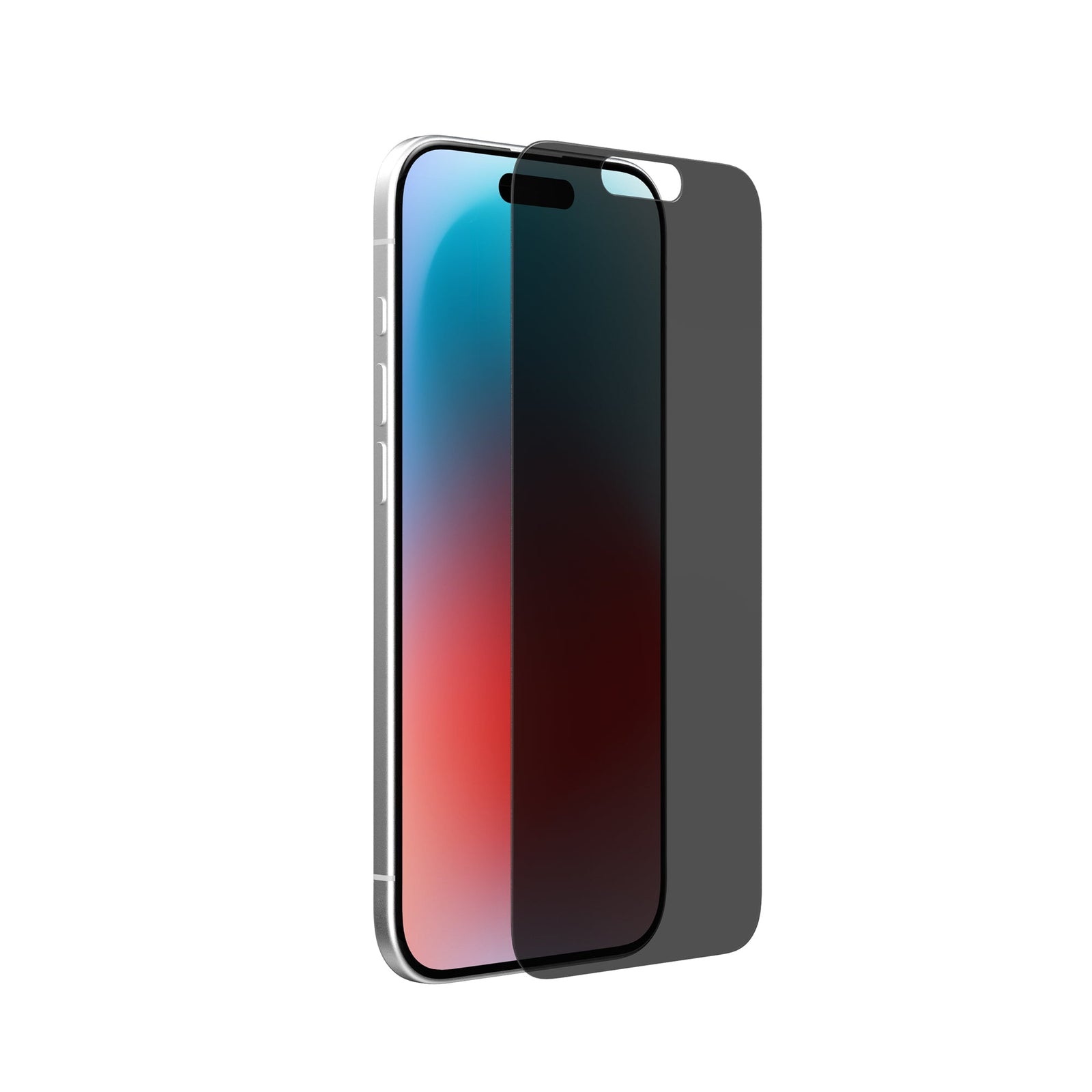 Three-quarter view of device with screen showing and screen protector hovering above screen#color_privacy