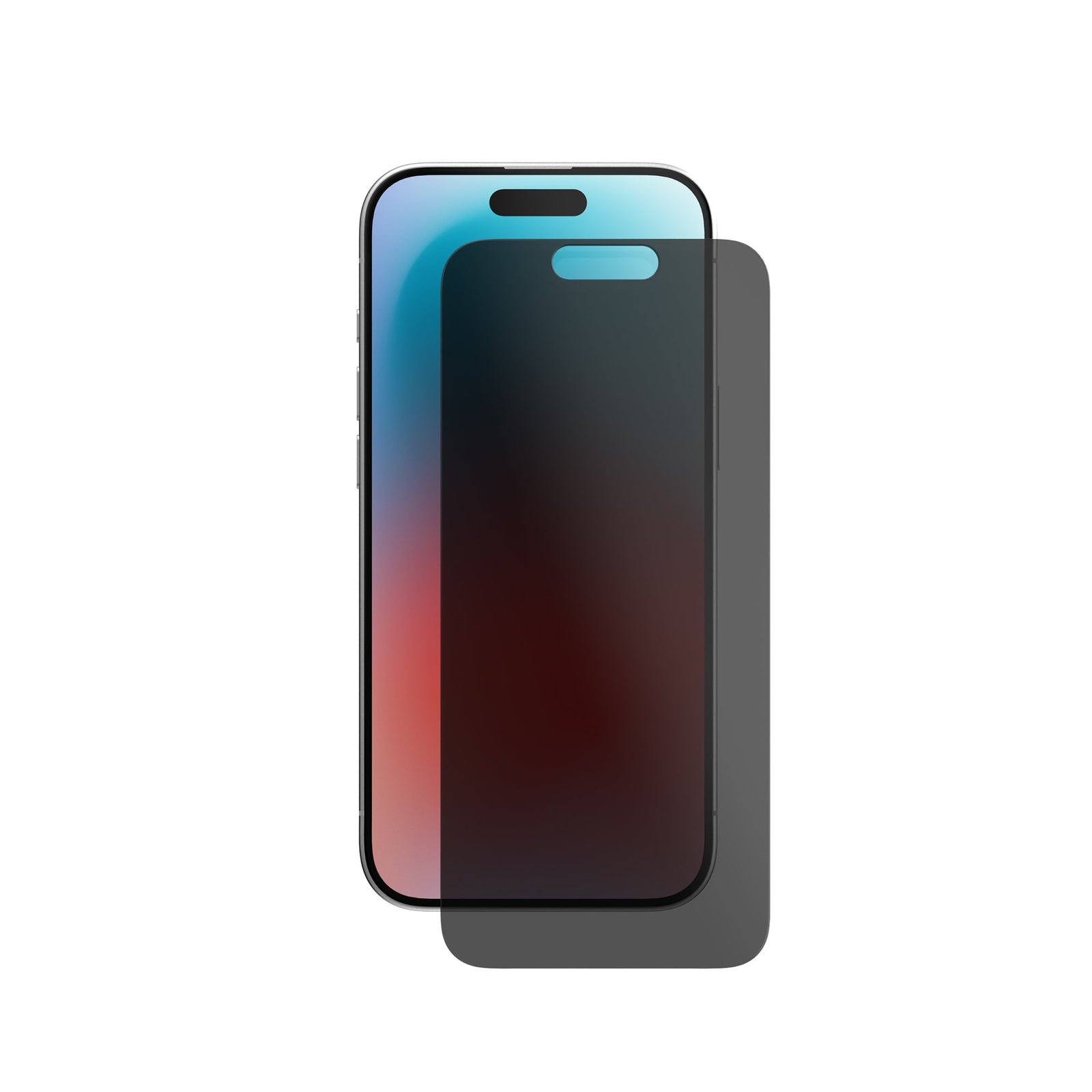 Straight-on view of device with screen protector hovering above screen off center#color_privacy
