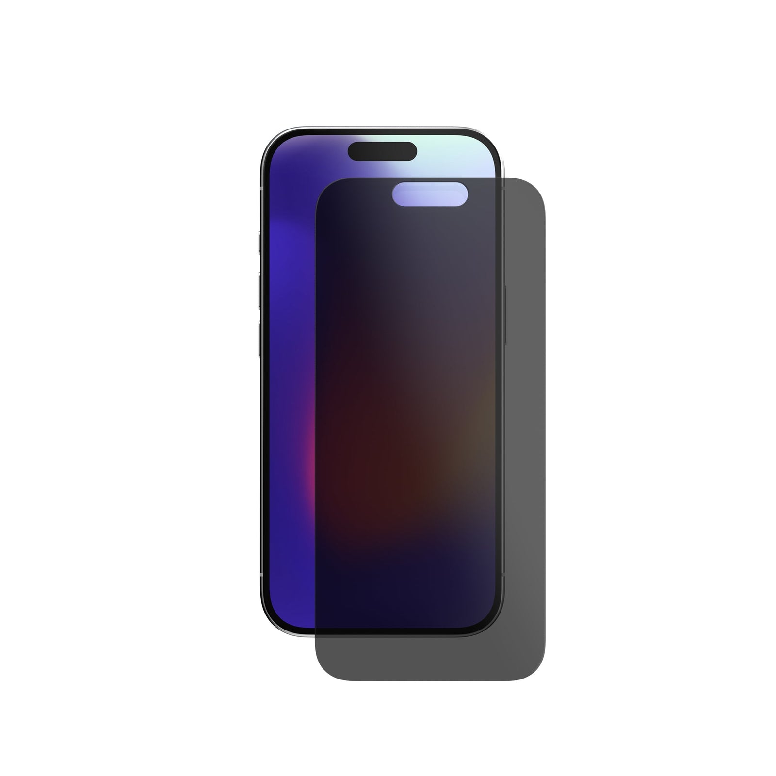 Straight-on view of device with screen protector hovering above screen off center#color_privacy