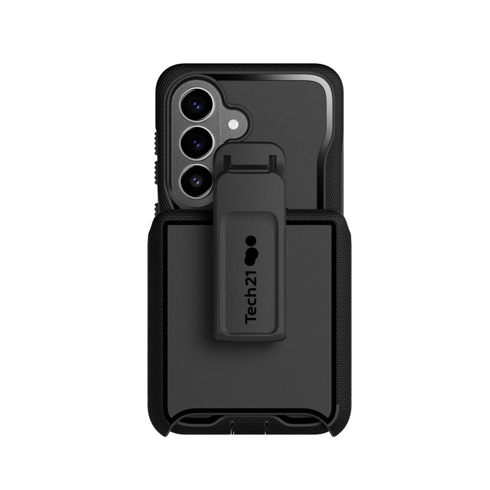 View of the back of the phone case in holster from straight on#color_black