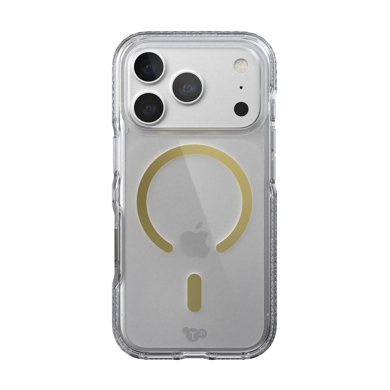 View of the back of the phone case from straight on with phone inside#color_clear-gold