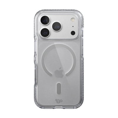 View of the back of the phone case from straight on with phone inside#color_clear-silver