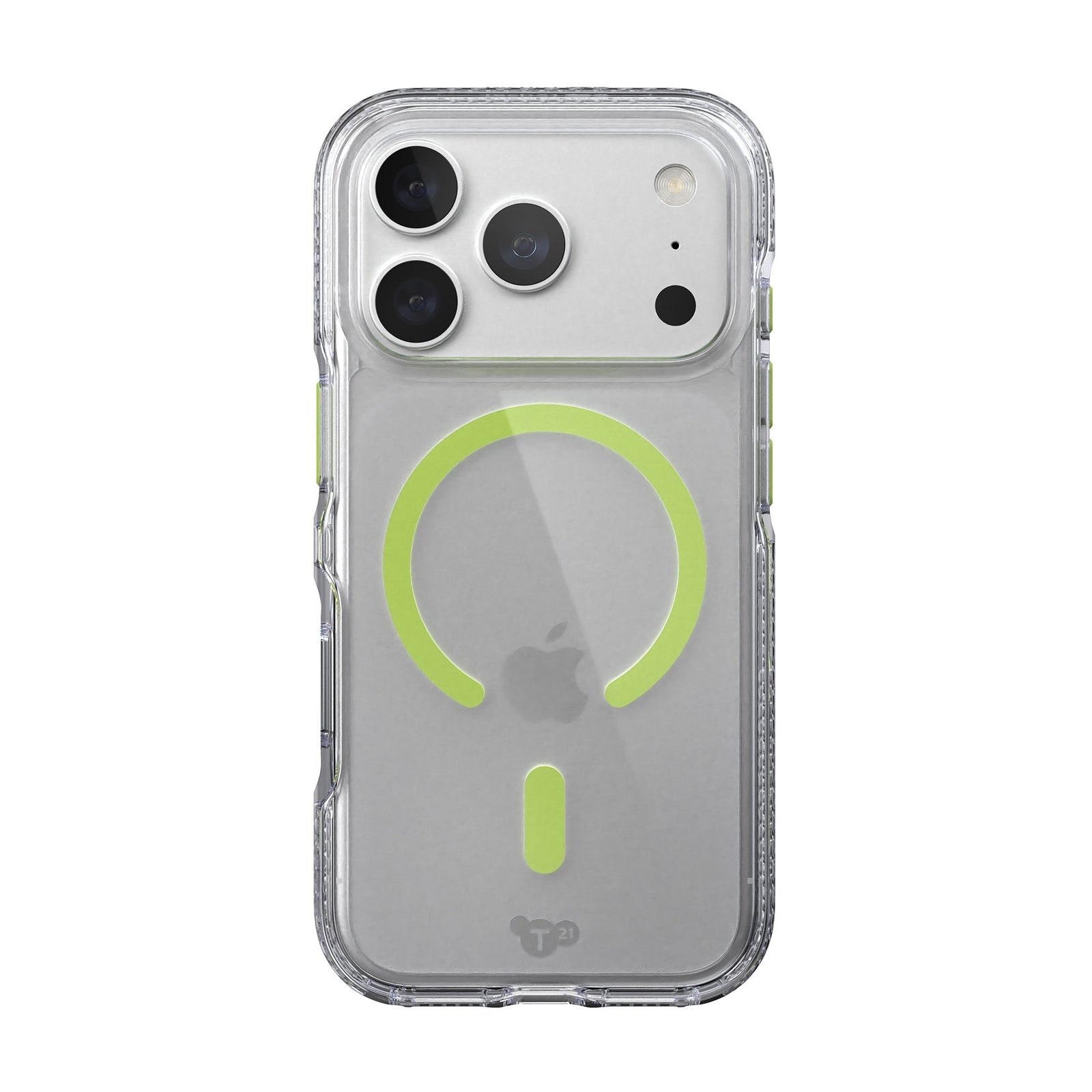 View of the back of the phone case from straight on with phone inside#color_clear-neon-(glow-in-the-dark)