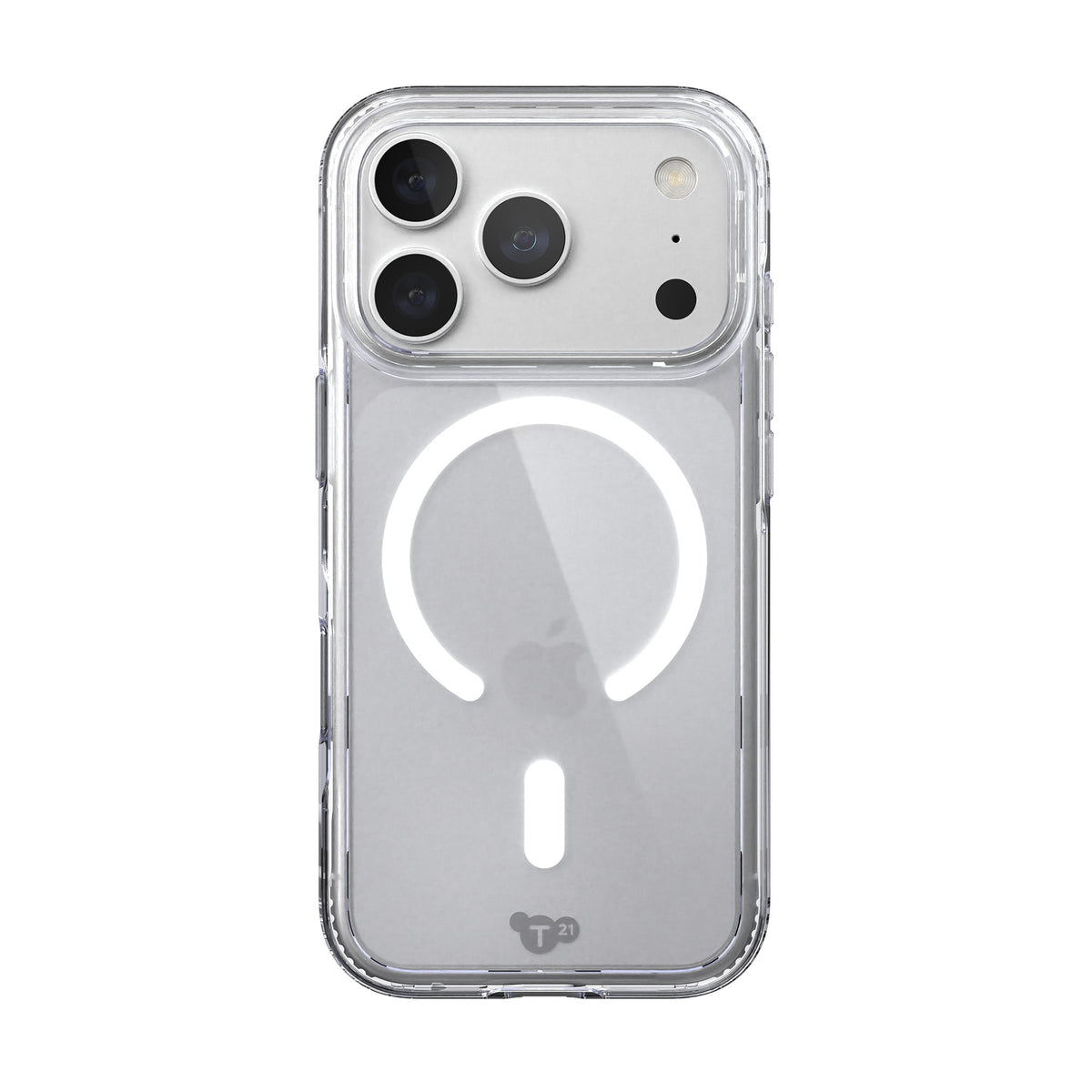 View of the back of the phone case from straight on with phone inside#color_clear