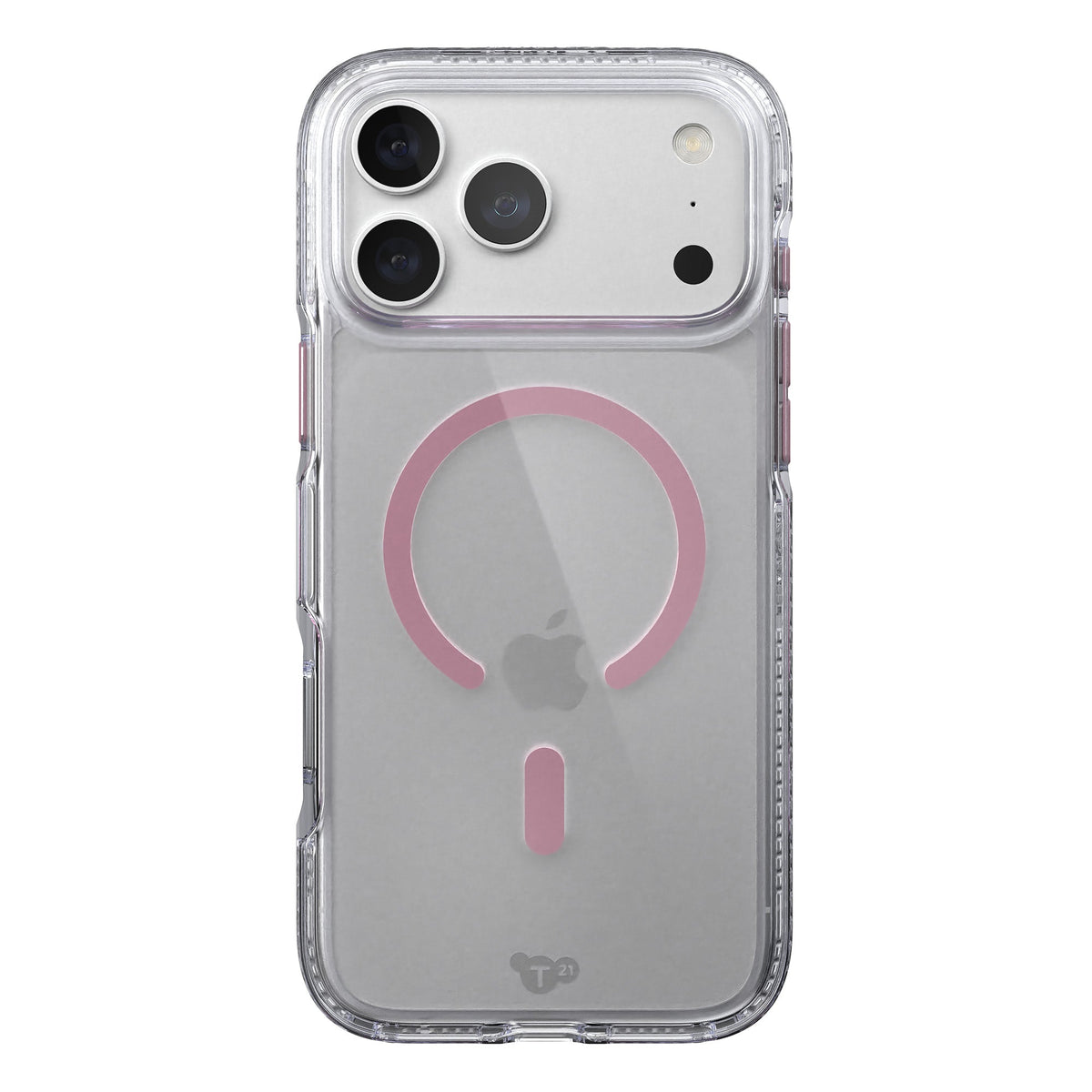 View of the back of the phone case from straight on with phone inside#color_clear-quartz-pink