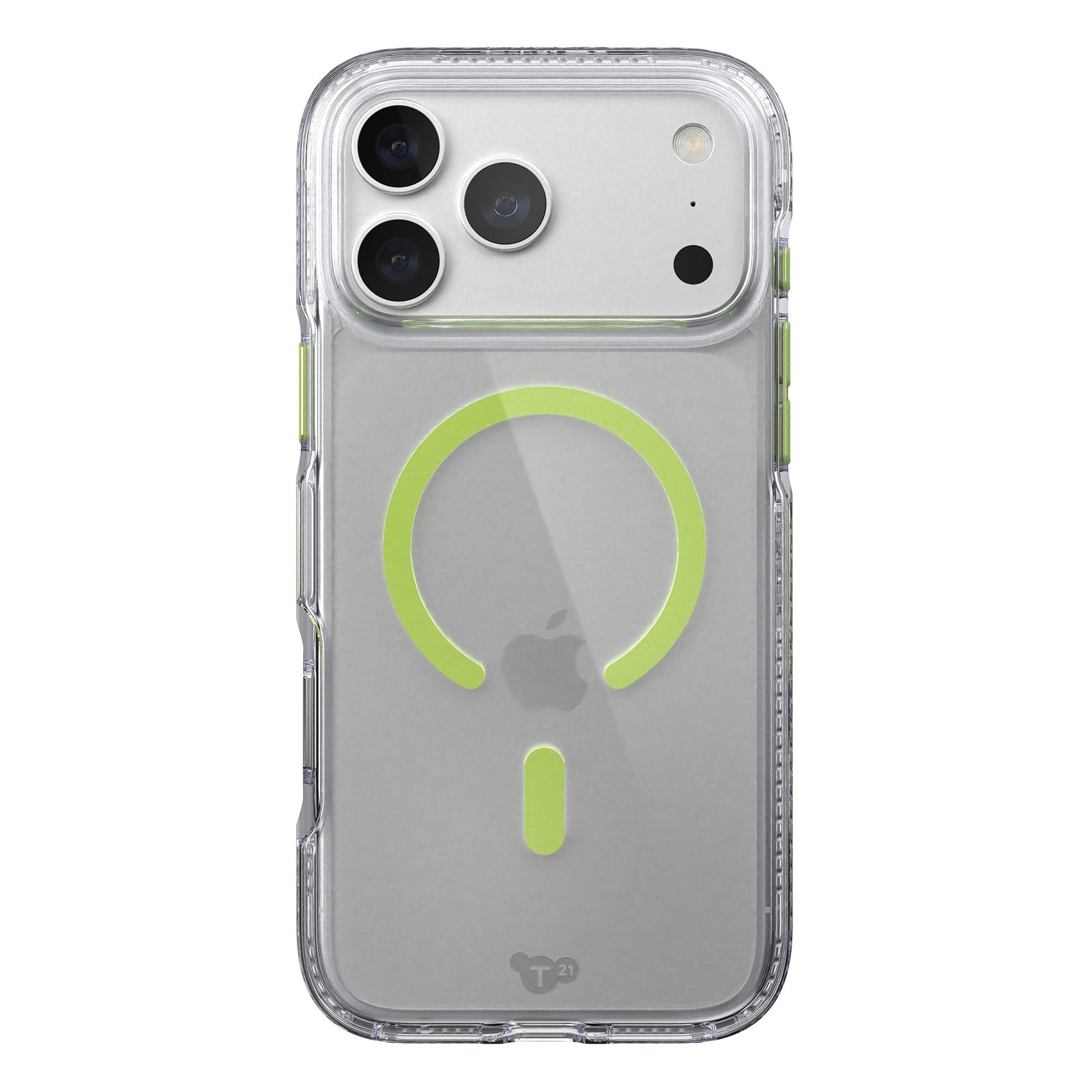 View of the back of the phone case from straight on with phone inside#color_clear-neon-(glow-in-the-dark)