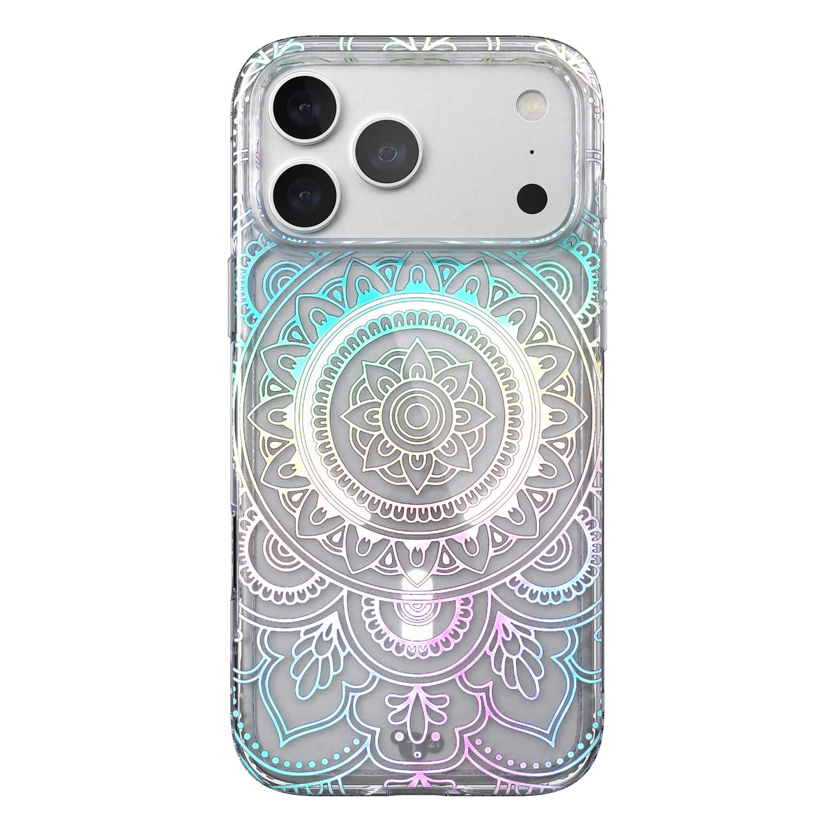 View of the back of the phone case from straight on with phone inside#color_mandala